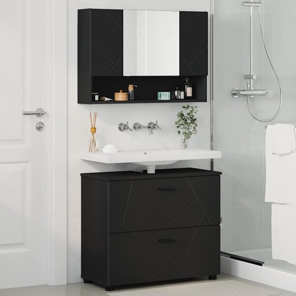 VidaXL Fürdőszoba bútor szett 2 pcs Fekete 76.5 x 35 x 64 cm Faanyag