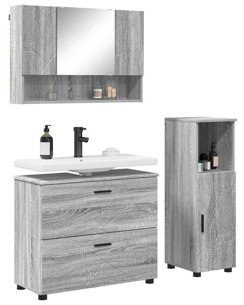 VidaXL Fürdőszoba bútor szett 3 pcs Szürke sonoma 76.5 x 35 x 64 cm