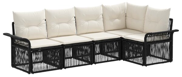 VidaXL Kerti Kanapé Szett 5 pcs Fekete polirattan