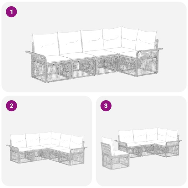 VidaXL Kerti Kanapé Szett 5 pcs Fekete polirattan