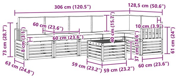 VidaXL Kültéri kanapé szett 7 pcs Fehér és Krém színű 59 x 59 x 37 cm