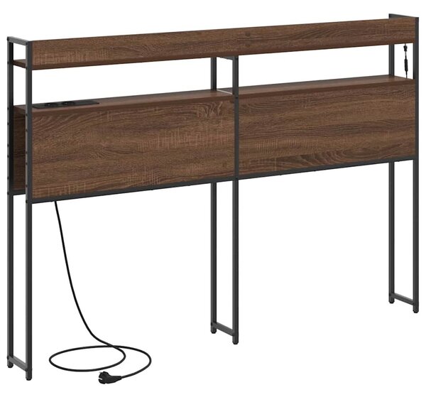 VidaXL Fejtámla LED -es lámpákkal polcokkal barna tölgy 135 cm Faanyag