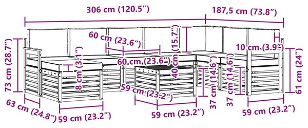 VidaXL Kültéri kanapé szett 7 pcs Fehér és világosszürke