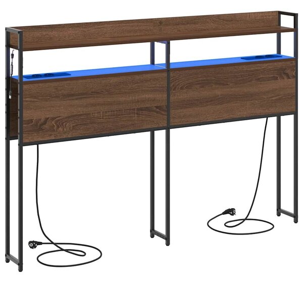 VidaXL Fejtámla LED -es lámpákkal polcokkal barna tölgy 135 cm Faanyag