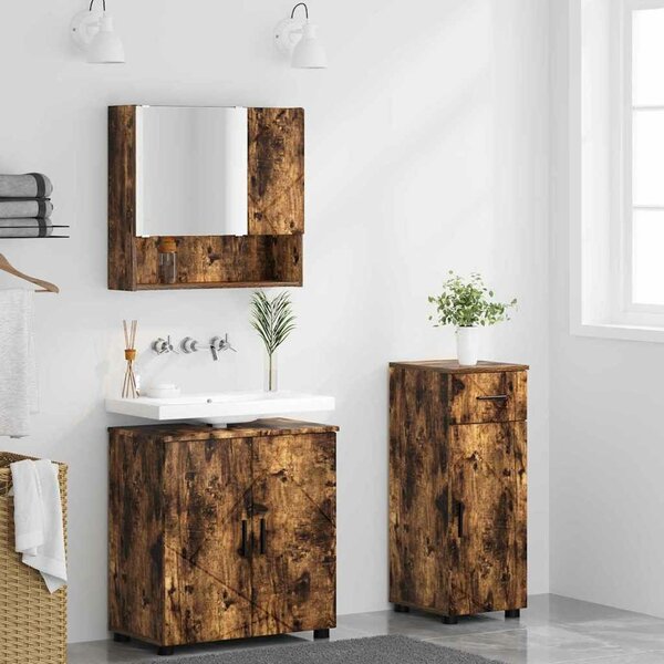 VidaXL Fürdőszoba bútor szett 3 db Füstölt tölgy 61 x 35 x 64 cm
