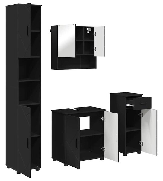 VidaXL Fürdőszoba bútor szett 4 pcs Fekete 61 x 35 x 64 cm Faanyag