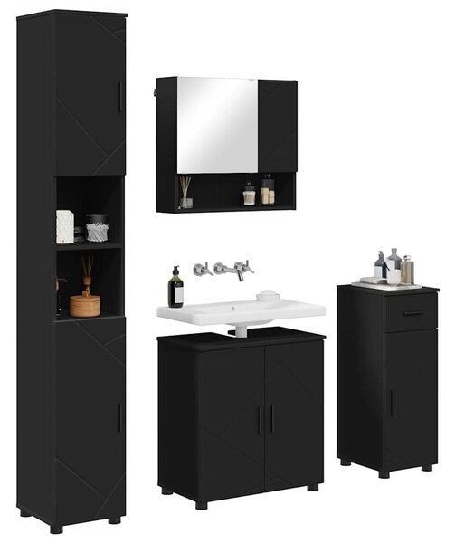 VidaXL Fürdőszoba bútor szett 4 pcs Fekete 61 x 35 x 64 cm Faanyag