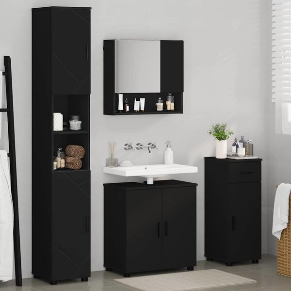 VidaXL Fürdőszoba bútor szett 4 pcs Fekete 61 x 35 x 64 cm Faanyag