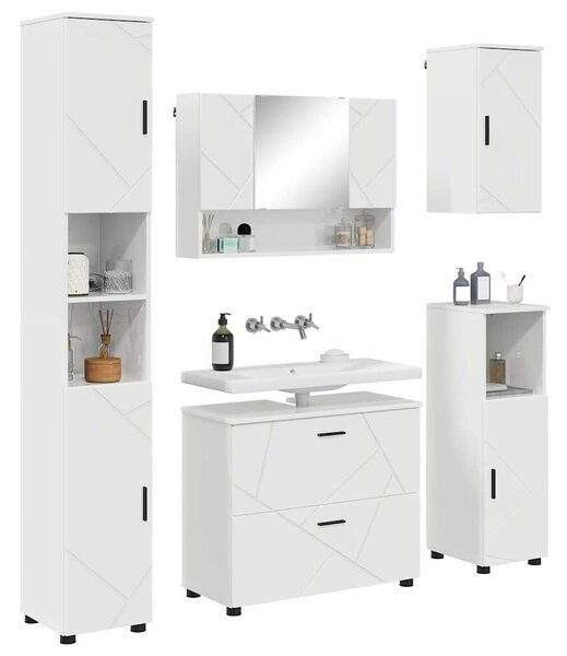 VidaXL Fürdőszoba bútor szett 5 pcs Magasfényű fehér 30 x 35 x 192 cm