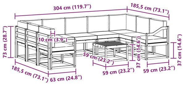 VidaXL Kültéri kanapé szett 10 pcs Fehér és Bézs 59 x 59 x 37 cm