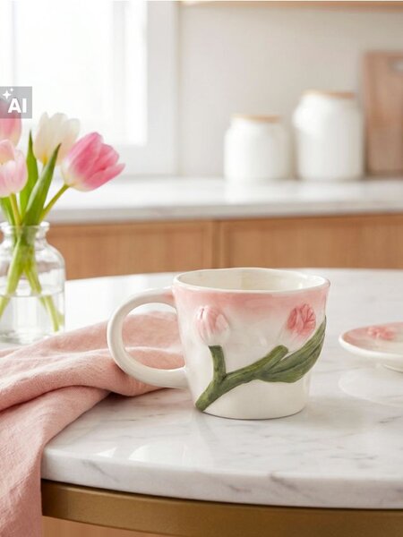 Sinsay - Dombornyomott tulipánmintás bögre - levendula