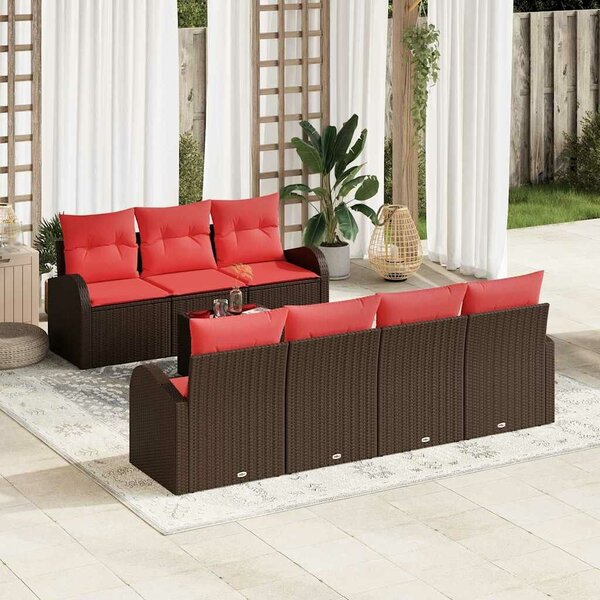 VidaXL Kerti Kanapé Szett tárolóval 8 pcs Beige és Piros polirattan
