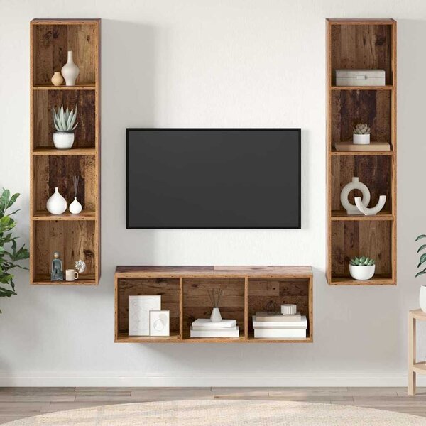 VidaXL TV Szekrény Szett Falra szerelhető 3 pcs Régi fa Faanyag