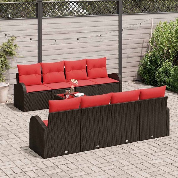 VidaXL Kanapé Szett párnával tárolóval 9 pcs Beige és Piros polirattan