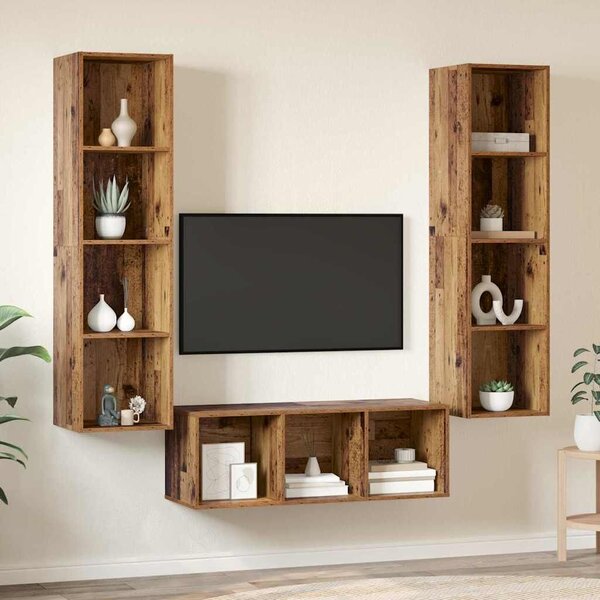 VidaXL TV Szekrény Szett Falra szerelhető 3 pcs Régi fa Faanyag
