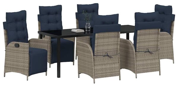 VidaXL Kert étkező szett párnával 7 pcs Szürke és fekete Rattan