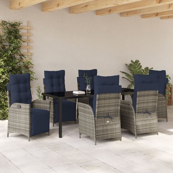 VidaXL Kert étkező szett párnával 7 pcs Szürke és fekete Rattan