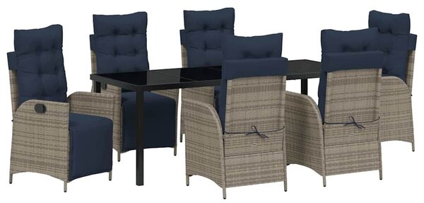 VidaXL Kert étkező szett párnával 7 pcs Szürke és fekete Rattan