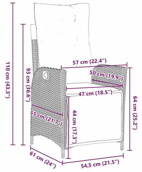 VidaXL Kert étkező szett párnával 7 pcs Szürke és fekete Rattan