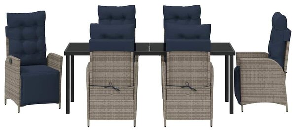 VidaXL Kert étkező szett párnával 7 pcs Szürke és fekete Rattan