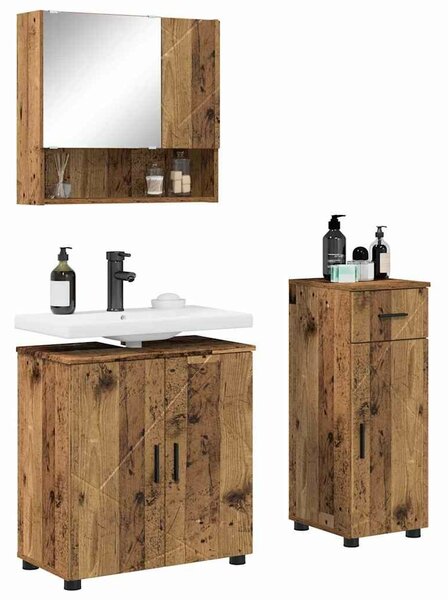 VidaXL Fürdőszoba bútor szett 3 pcs Régi fa 61 x 35 x 64 cm Faanyag