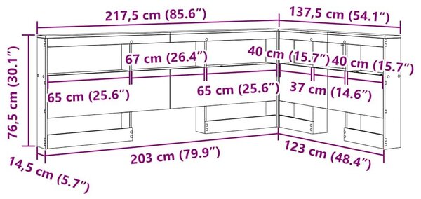 VidaXL Tároló fejtámla polcokkal tárolóval Beton szürke 120 cm Faanyag