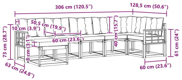 Kültéri kanapé szett párnával 7 pcs Természetes és bézs