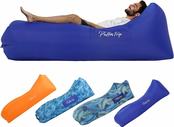 Hordozható Felfújható Pihenőágy Kanapé Levegővel Ergonomikus Kék — felfújható nyugágy, felfújható kanapé, strand fekvőhely, kompakt nyugágy, ergonomikus kanapé, vízálló fekvőhely, kék nyugágy