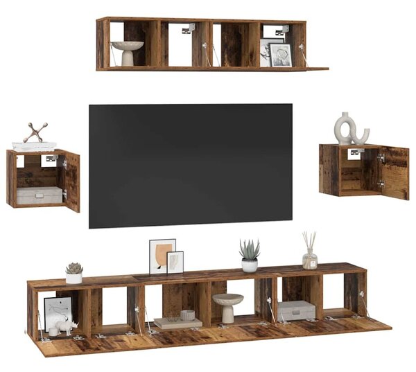 VidaXL TV szekrény garnitúra Falra szerelhető 7 pcs Öreg fa Faanyag