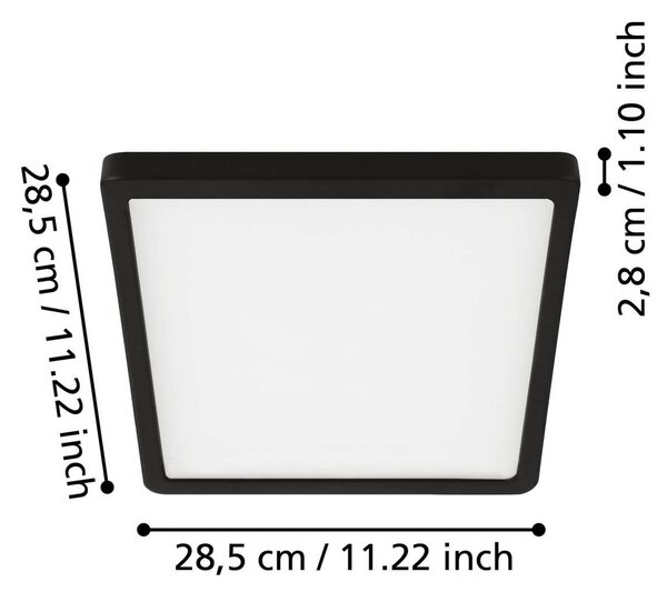 EGLO Fueva mennyezeti lámpa 5 IP44 fekete 3000K 28x28cm, Fekete, Fürdőszoba, fém, Modern
