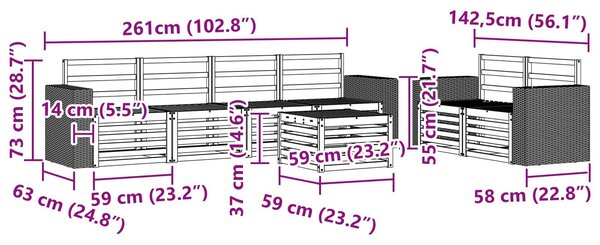 VidaXL Kültéri kanapé szett 7 pcs Természetes Tömör Akácfa