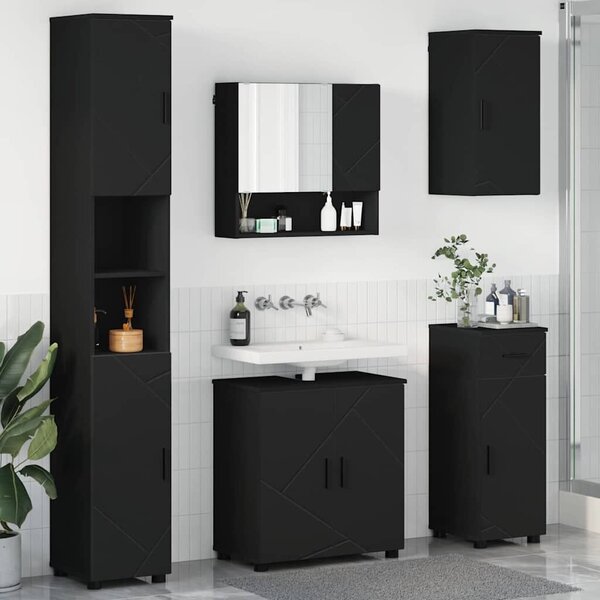 VidaXL Fürdőszoba bútor szett 5 pcs Fekete 61 x 35 x 64 cm Faanyag