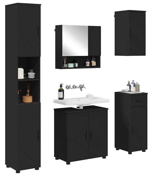 VidaXL Fürdőszoba bútor szett 5 pcs Fekete 61 x 35 x 64 cm Faanyag