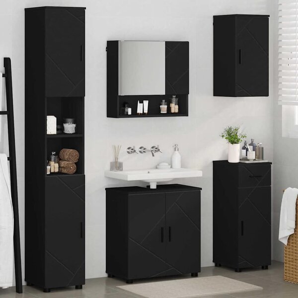 VidaXL Fürdőszoba bútor szett 5 pcs Fekete 61 x 35 x 64 cm Faanyag