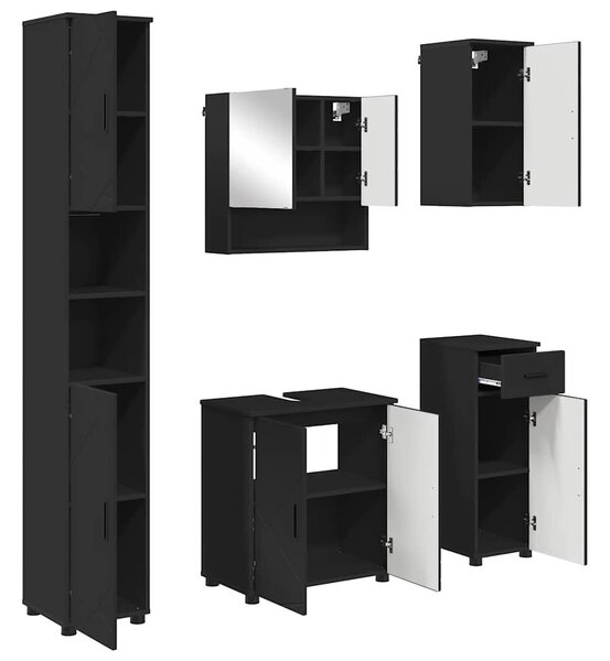 VidaXL Fürdőszoba bútor szett 5 pcs Fekete 61 x 35 x 64 cm Faanyag