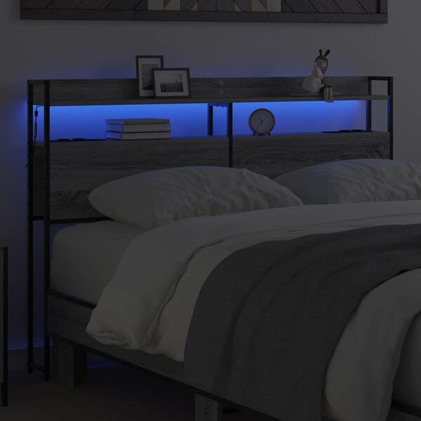 VidaXL Fejtámla LED -es lámpákkal Szürke sonoma 150 cm Faanyag