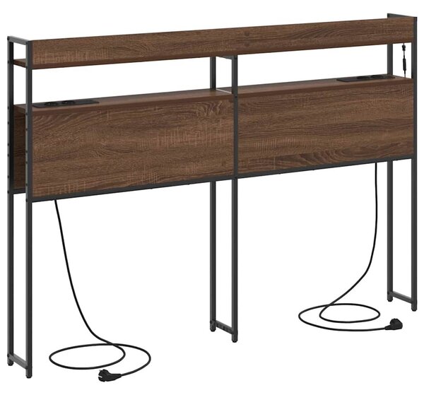 VidaXL Fejtámla LED -es lámpákkal polcokkal barna tölgy 150 cm Faanyag