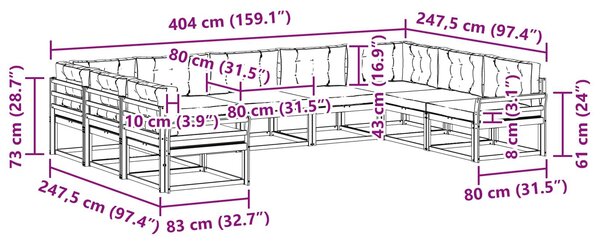 VidaXL Kültéri kanapé szett párnával 9 pcs Fehér és Krém színű