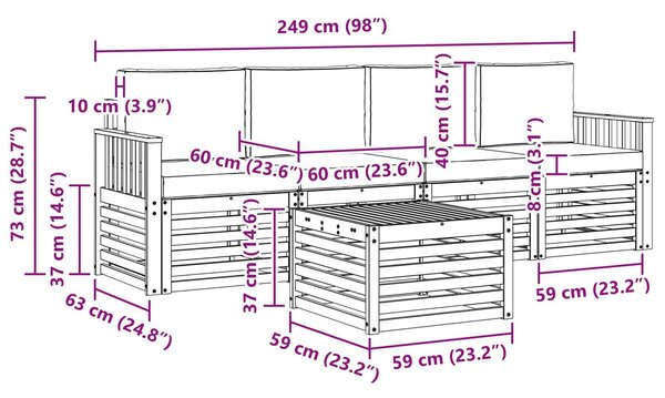 VidaXL Kültéri kanapé szett 5 pcs Természetes és Bézs Tömör Akácfa