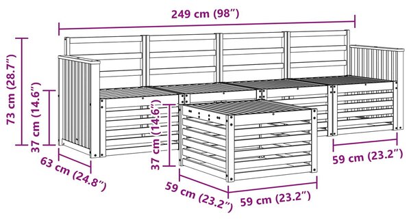 VidaXL Kültéri kanapé szett 5 pcs Fehér Tömör Akácfa