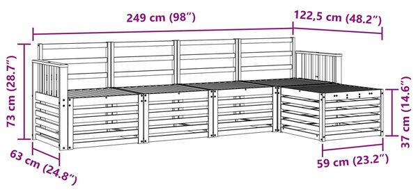 VidaXL Kültéri kanapé szett 5 pcs Fehér 249 x 122,5 x 73 cm