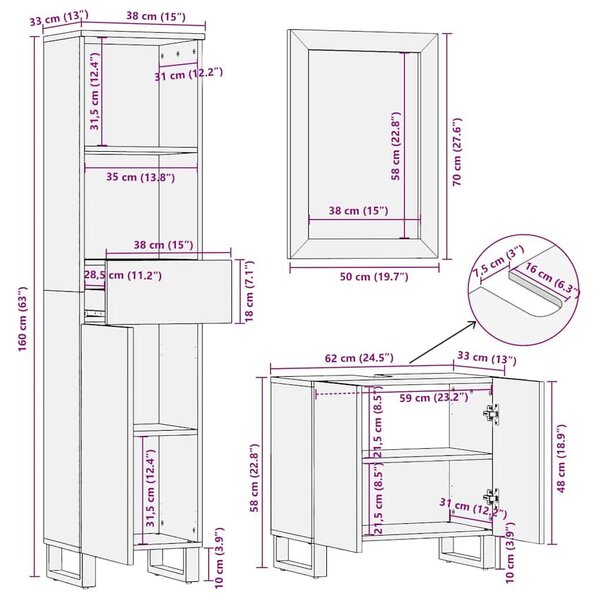 VidaXL Fürdőszoba bútor szett fiókkal 3 pcs Barna 38 x 33 x 160 cm