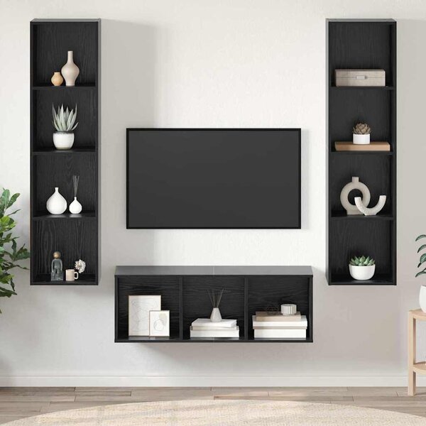 VidaXL TV Szekrény Szett Falra szerelhető 3 pcs Musta tammi Faanyag