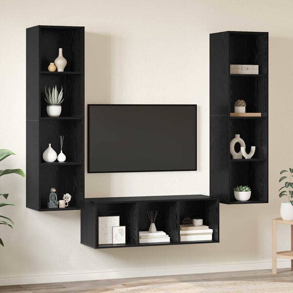 VidaXL TV Szekrény Szett Falra szerelhető 3 pcs Musta tammi Faanyag