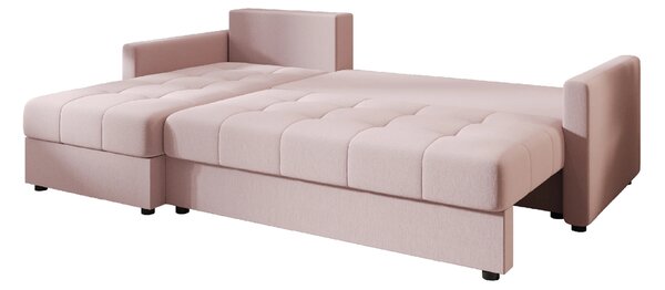 VENORIA L alakú kihúzható sarokkanapé, 220x143 cm, púderrózsaszín + 2 párna INGYEN
