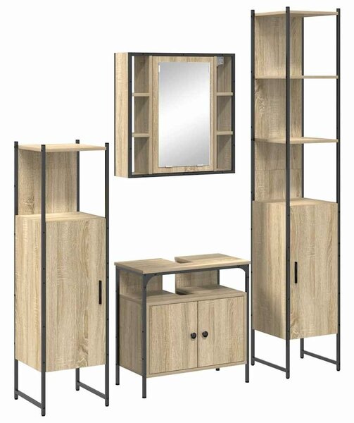 VidaXL Fürdőszoba bútor szett polcokkal 4 pcs Sonoma tölgy Faanyag