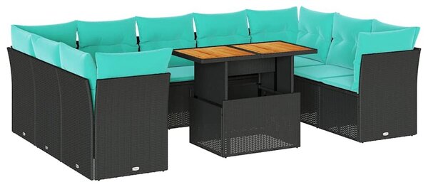 VidaXL 10 részes fekete polyrattan kerti ülőgarnitúra párnákkal