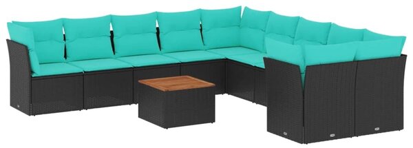VidaXL 11 részes fekete polyrattan kerti ülőgarnitúra párnákkal