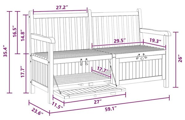 VidaXL Kerti pad tárolóval ajtóval 150 x 60 x 90 cm Tömör Teakfa