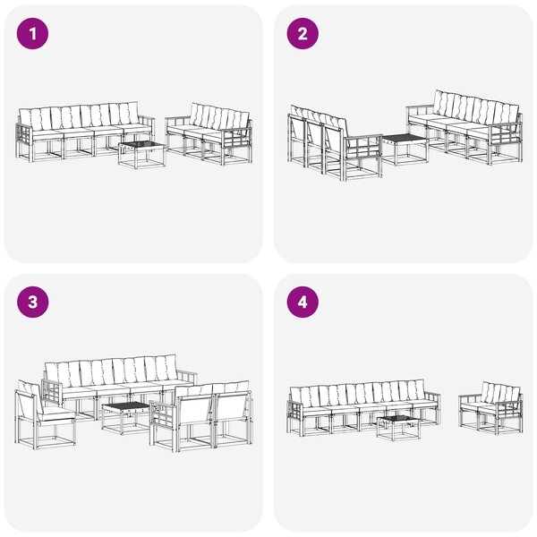 VidaXL Kültéri kanapé szett párnával 8 pcs Fehér és Fekete